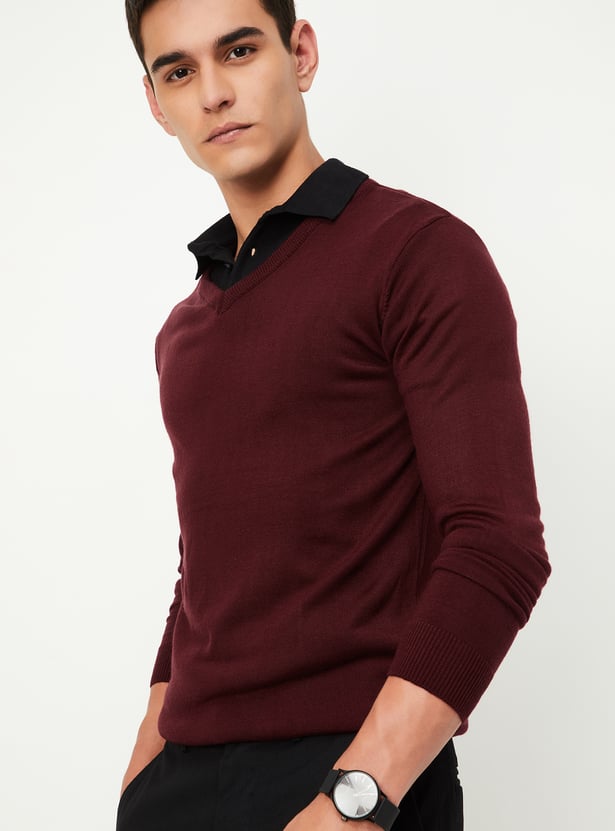 Men Solid V-Neck Sweater