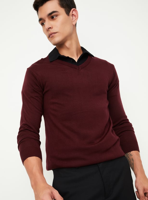 Men Solid V-Neck Sweater