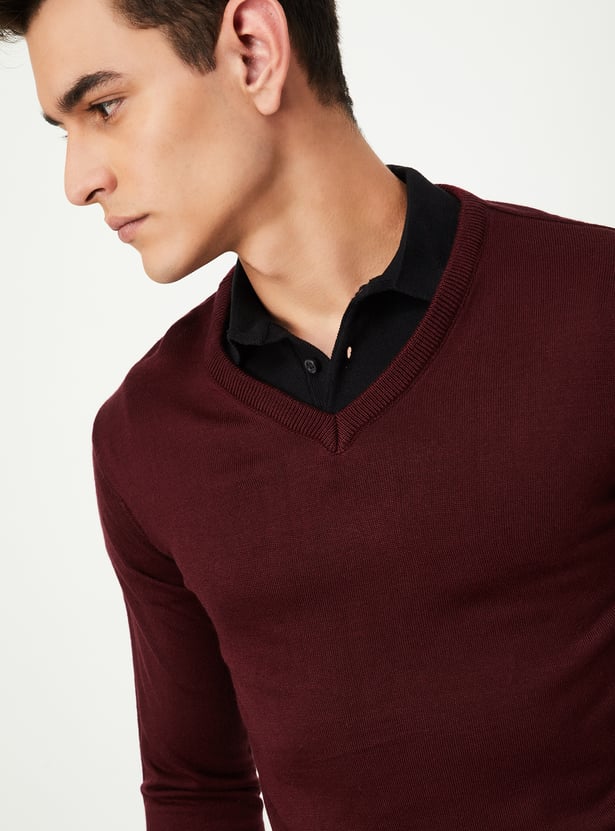 Men Solid V-Neck Sweater