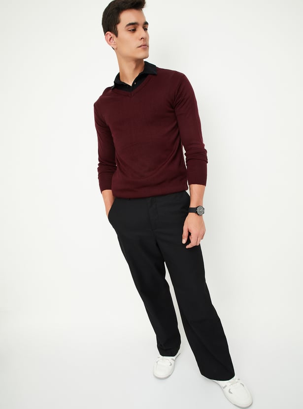 Men Solid V-Neck Sweater