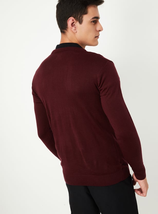 Men Solid V-Neck Sweater