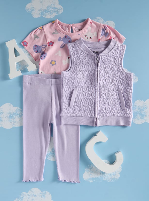 Girls Printed Sleepwear Set with Jacket