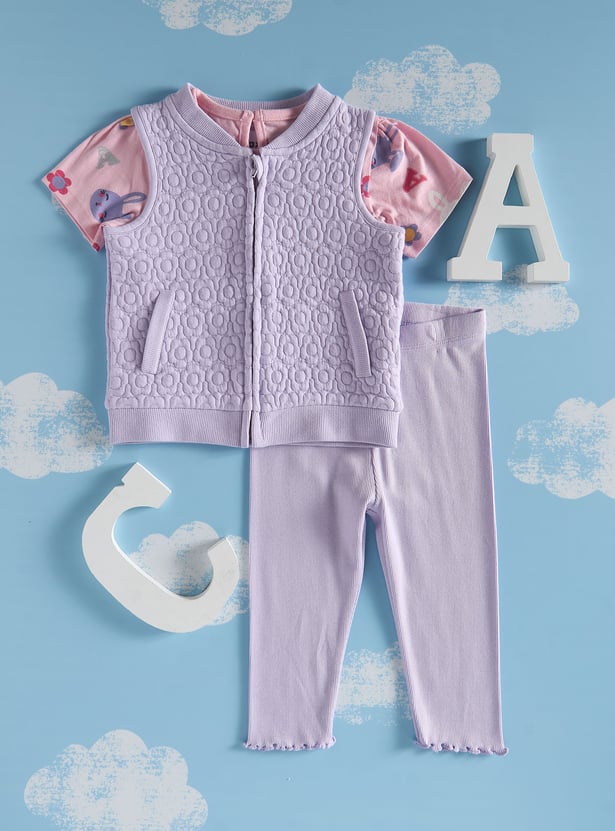 Girls Printed Sleepwear Set with Jacket