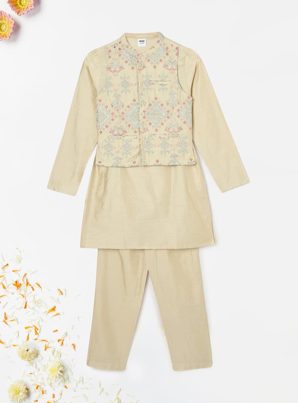 Boys Kurta Set with Embroidered Nehru Jacket