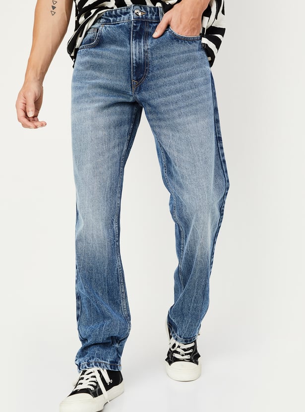 Men Whiskered Straight Fit Jeans