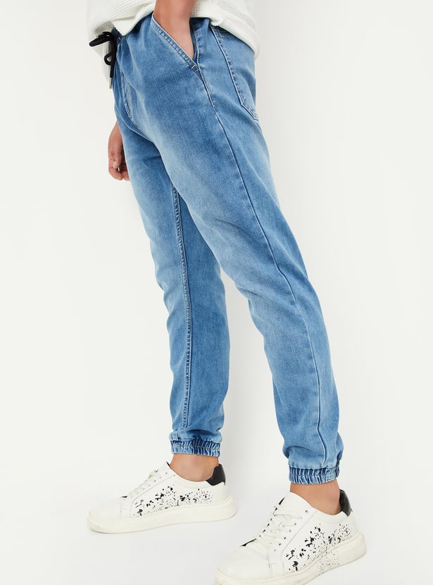 Men Carrot Fit Washed Denim Joggers