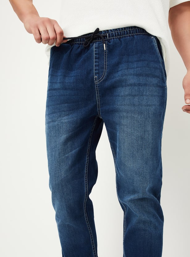 Men Carrot Fit Washed Denim Joggers