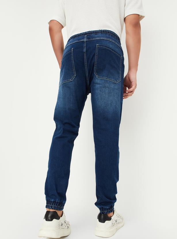 Men Carrot Fit Washed Denim Joggers