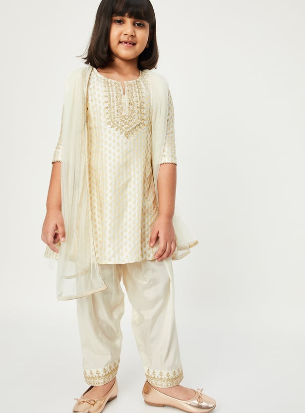 Girls Embroidered A-Line Kurta Set