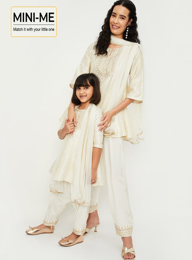 Girls Embroidered A-Line Kurta Set