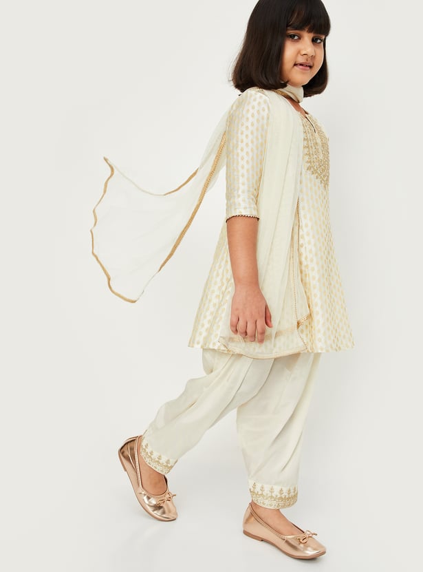 Girls Embroidered A-Line Kurta Set