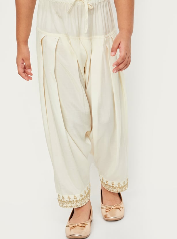 Girls Embroidered A-Line Kurta Set