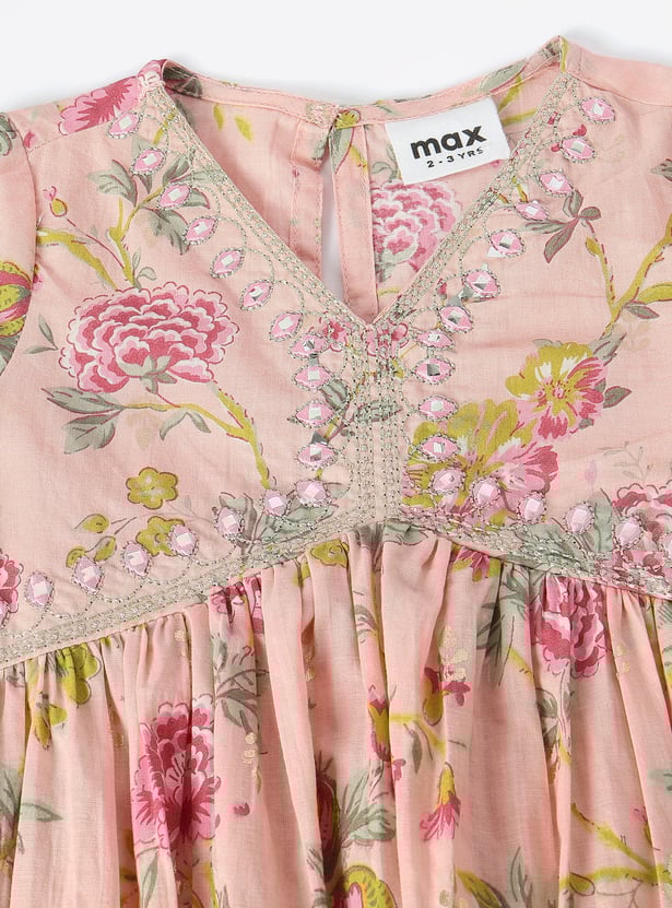 Girls Floral Printed A-Line Kurta Set