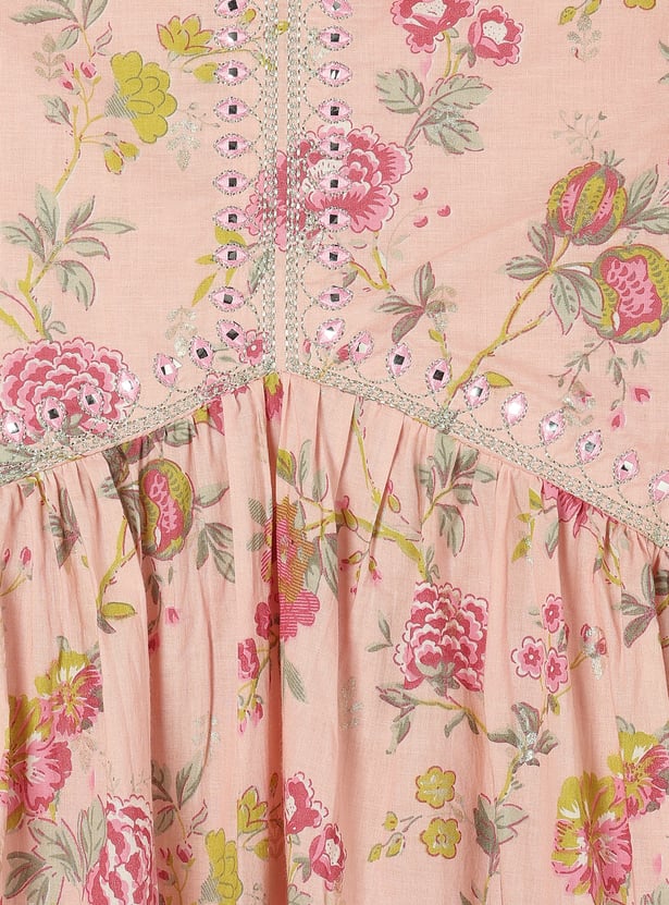 Girls Floral Printed A-Line Kurta Set