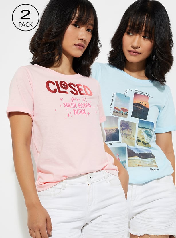 URB_N Women Graphic Printed T-shirt - Pack of 2