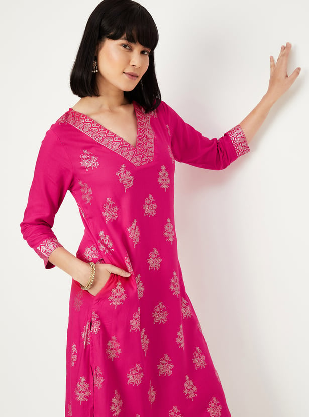 Women Foil Printed Straight Kurta