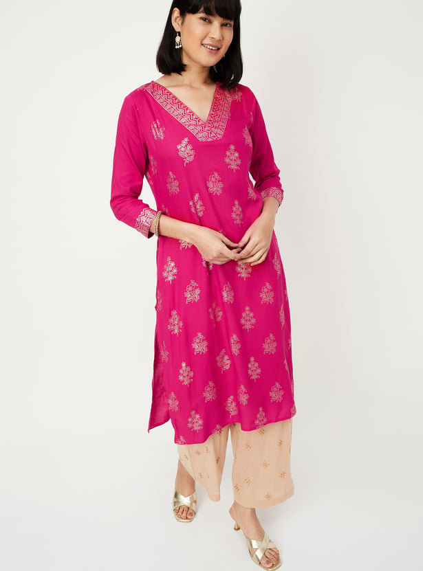 Women Foil Printed Straight Kurta