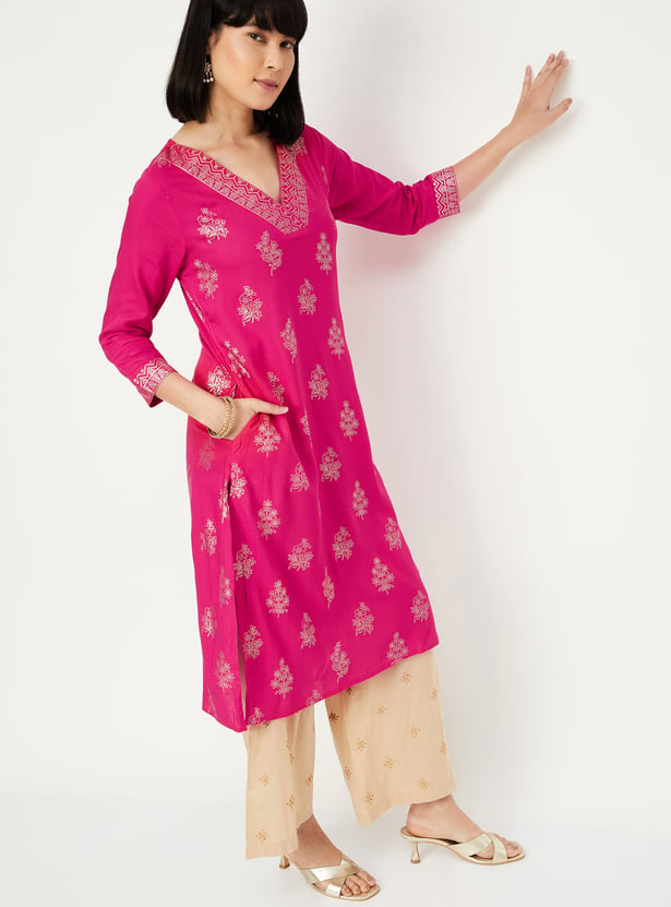 Women Foil Printed Straight Kurta