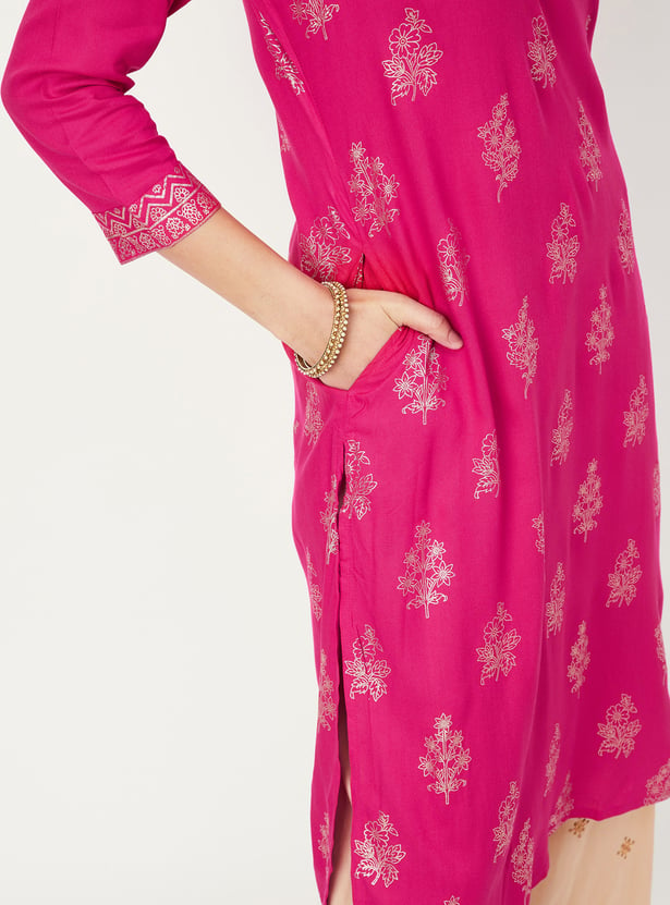 Women Foil Printed Straight Kurta