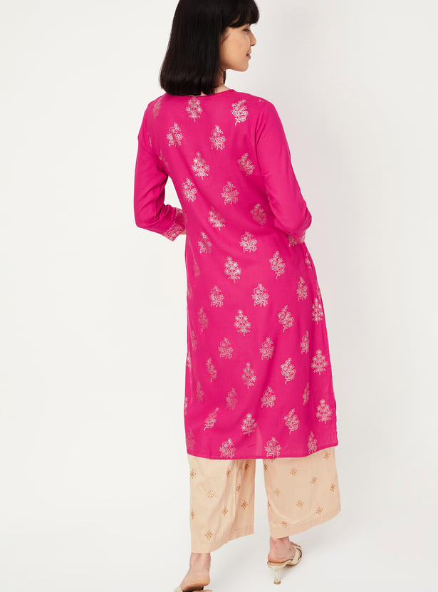 Women Foil Printed Straight Kurta