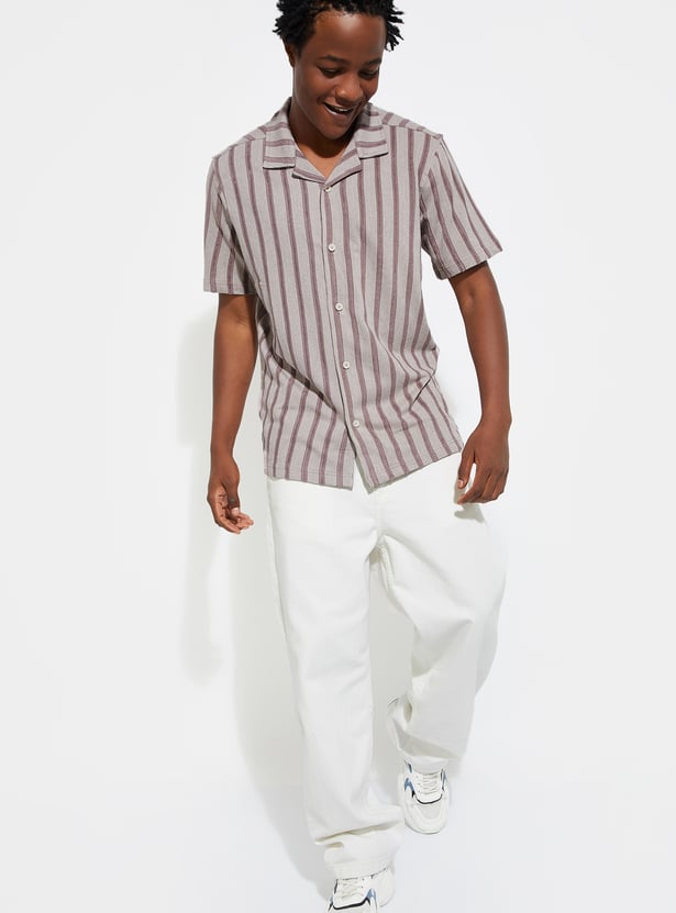 URB_N Men Regular Fit Striped Resort Shirt