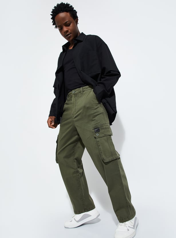 Buy URB_N Men Relaxed Fit Cargo Trousers Online at just