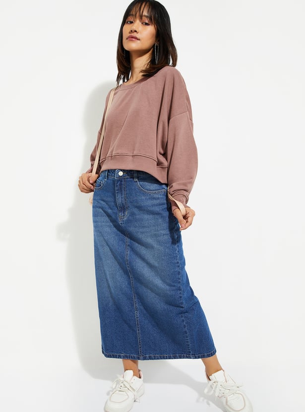 URB_N Women Solid Boxy Cropped Sweatshirt