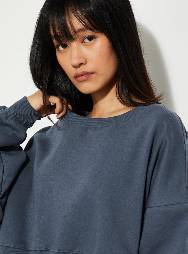 URB_N Women Solid Boxy Cropped Sweatshirt