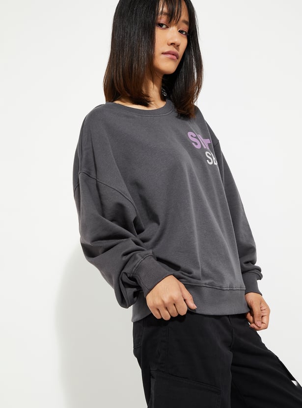 URB_N Women Oversized Back Printed Sweatshirt