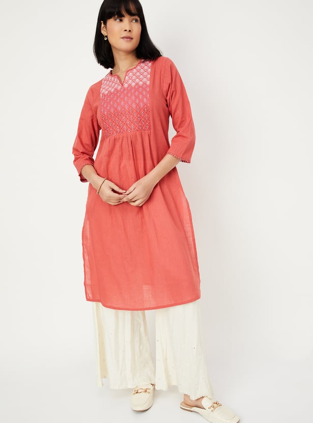 Women Embroidered Yoke Straight Kurta