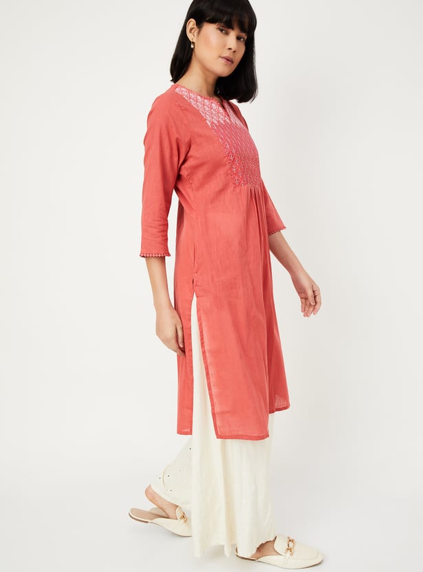 Women Embroidered Yoke Straight Kurta