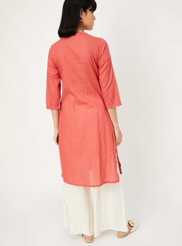 Women Embroidered Yoke Straight Kurta