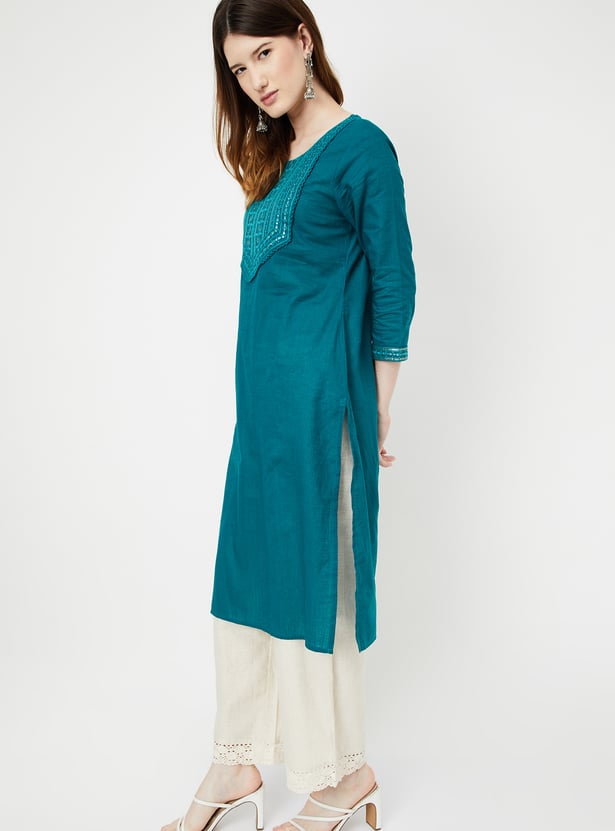 Women Embroidered Yoke Straight Kurta