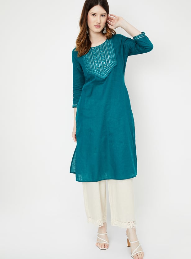 Women Embroidered Yoke Straight Kurta