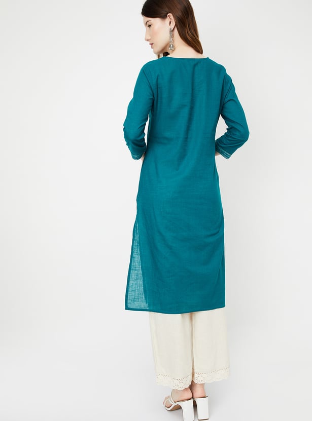 Women Embroidered Yoke Straight Kurta