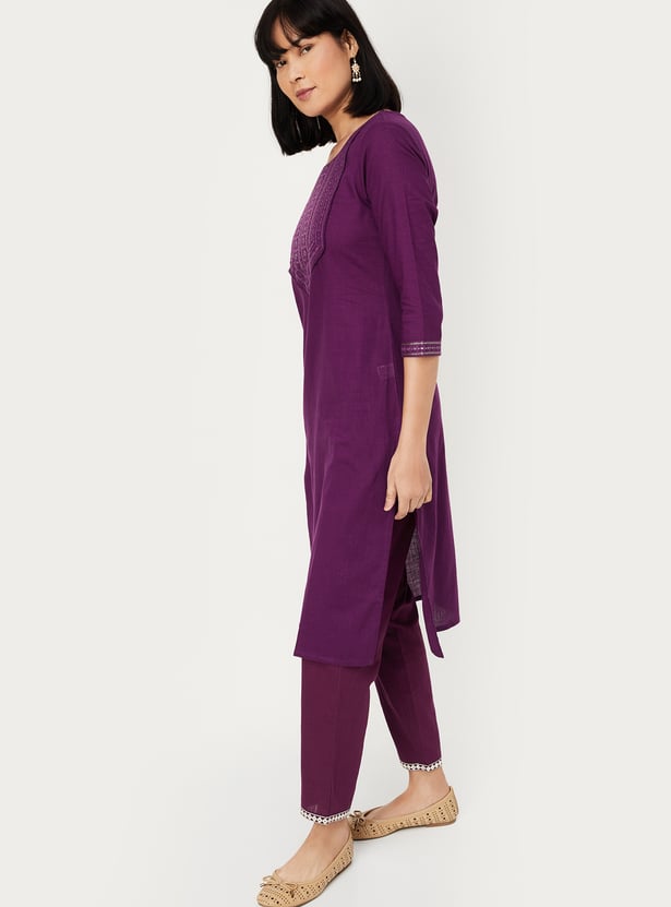 Women Embroidered Yoke Straight Kurta