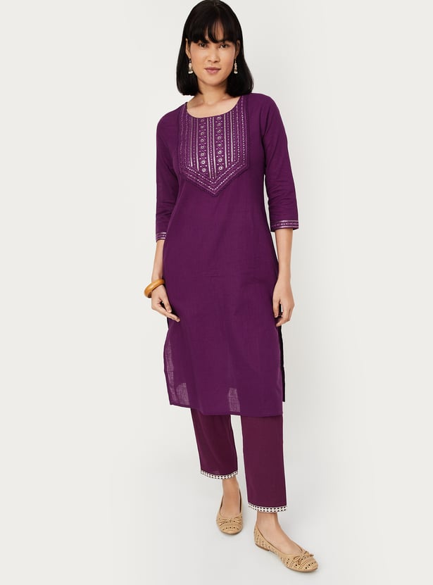 Women Embroidered Yoke Straight Kurta