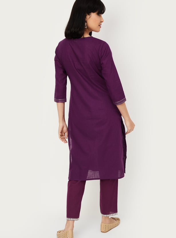 Women Embroidered Yoke Straight Kurta