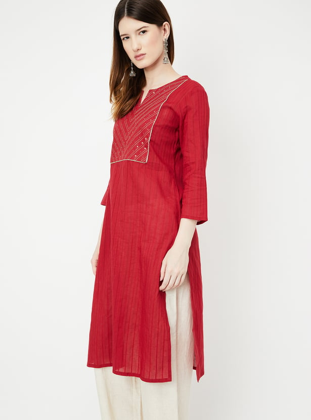 Women Embroidered Straight Kurta