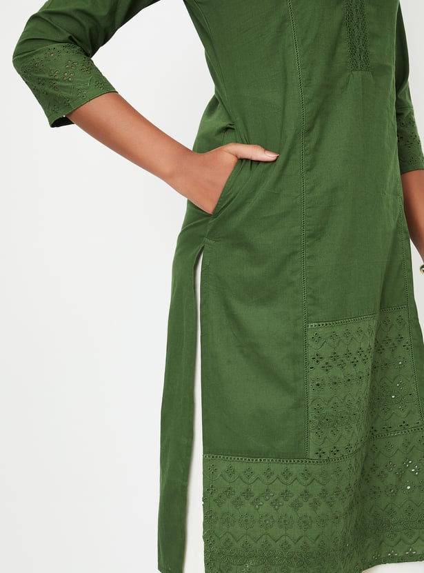 Women Schiffli Straight Kurta