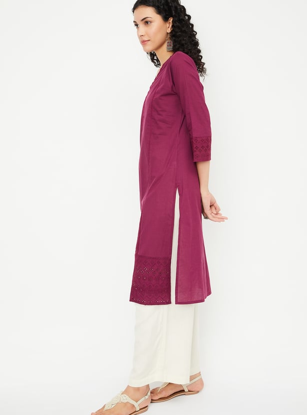 Women Schiffli Straight Kurta