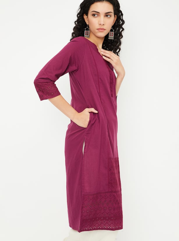 Women Schiffli Straight Kurta