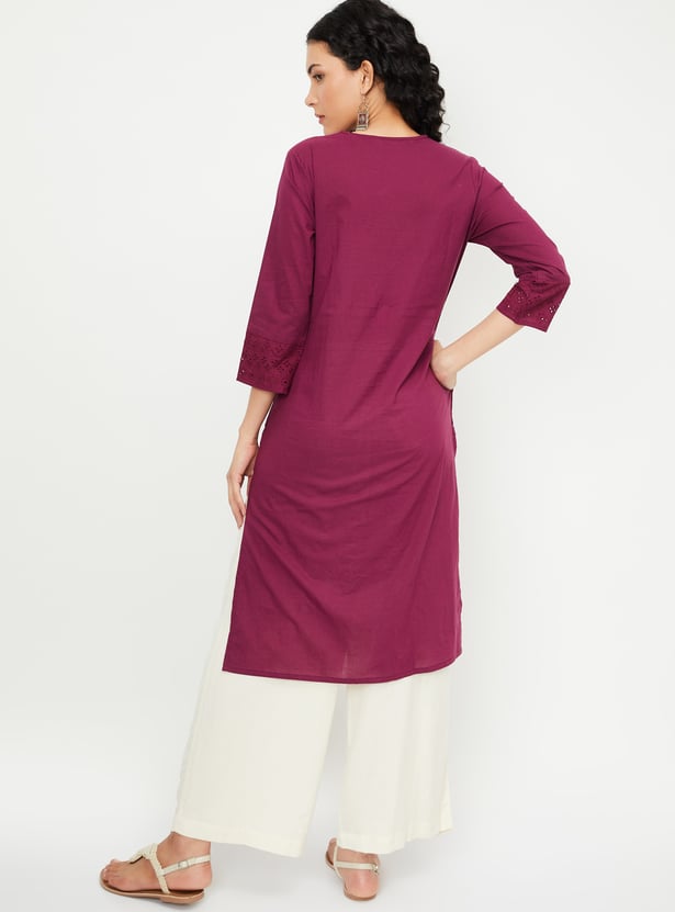 Women Schiffli Straight Kurta