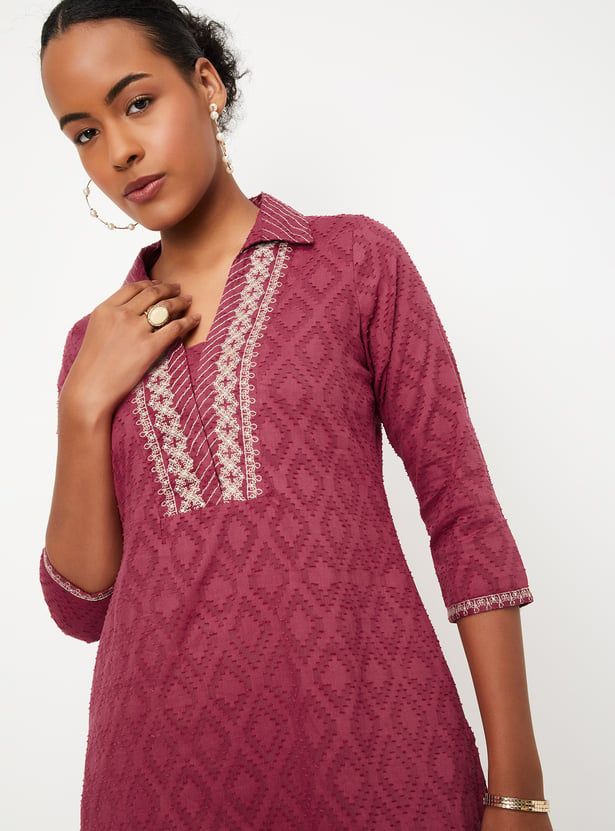 Women Woven Straight Kurta