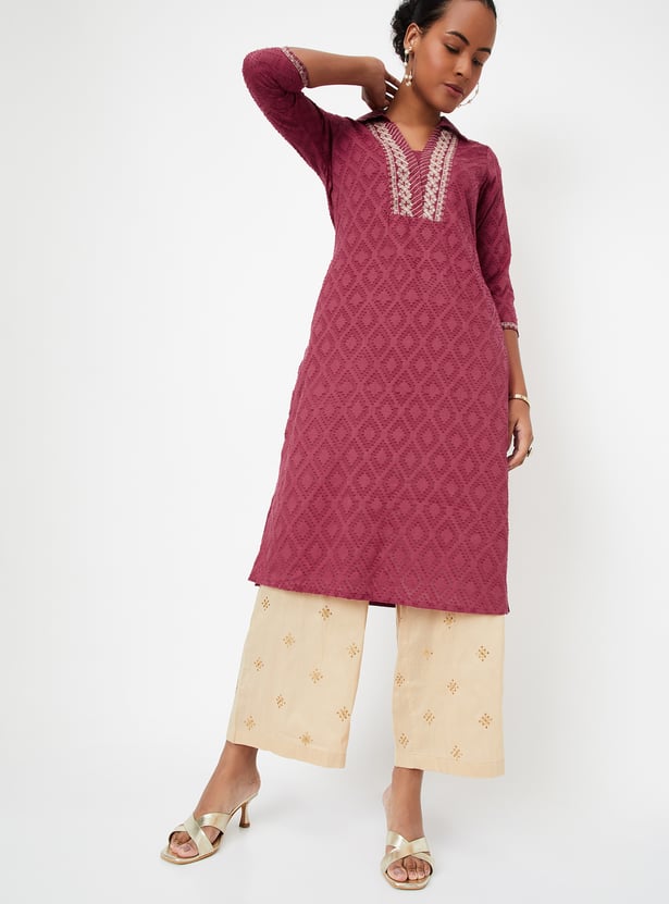 Women Woven Straight Kurta