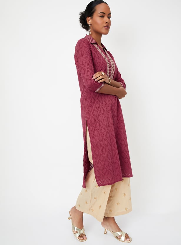 Women Woven Straight Kurta