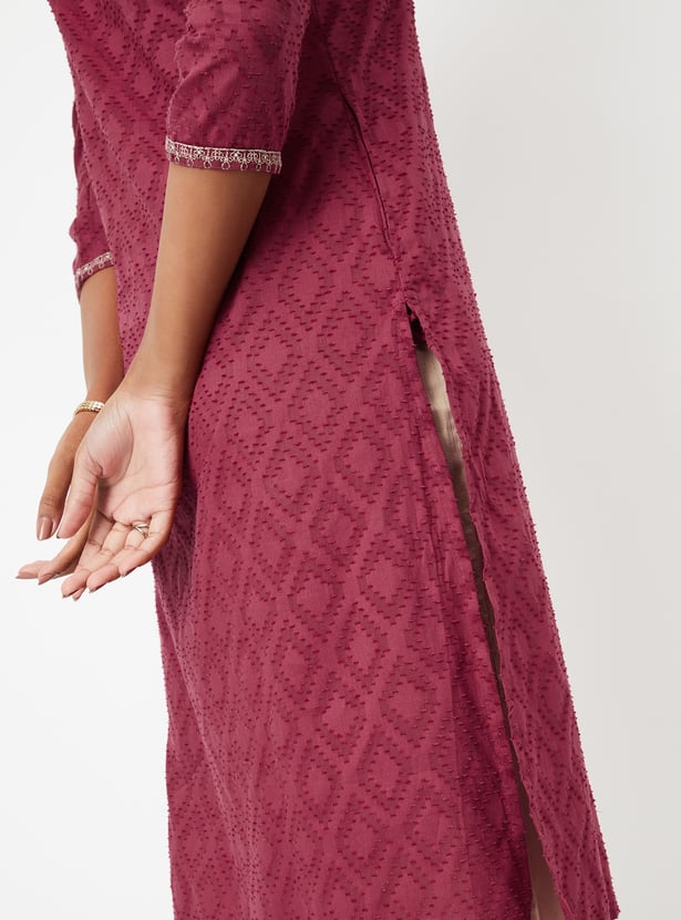 Women Woven Straight Kurta