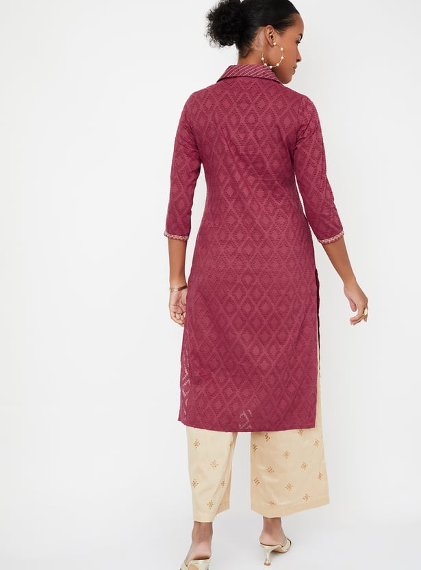 Women Woven Straight Kurta