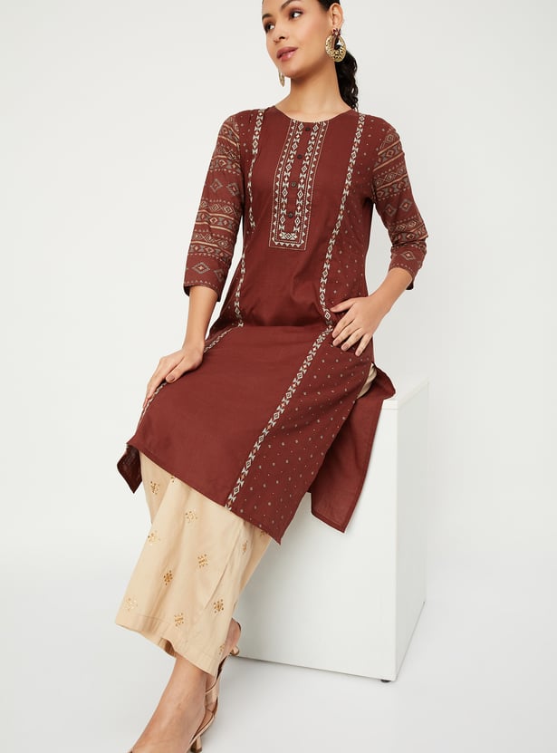 Women Embroidered Straight Kurta