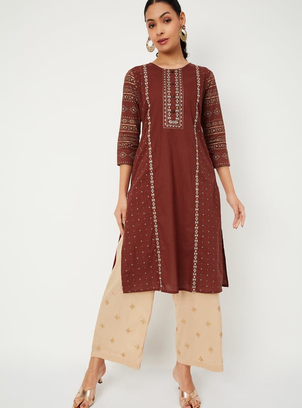 Women Embroidered Straight Kurta